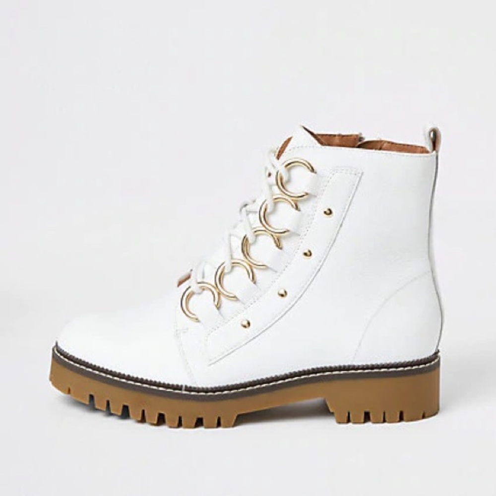 River Island White Eyelet Lace-Up Boots